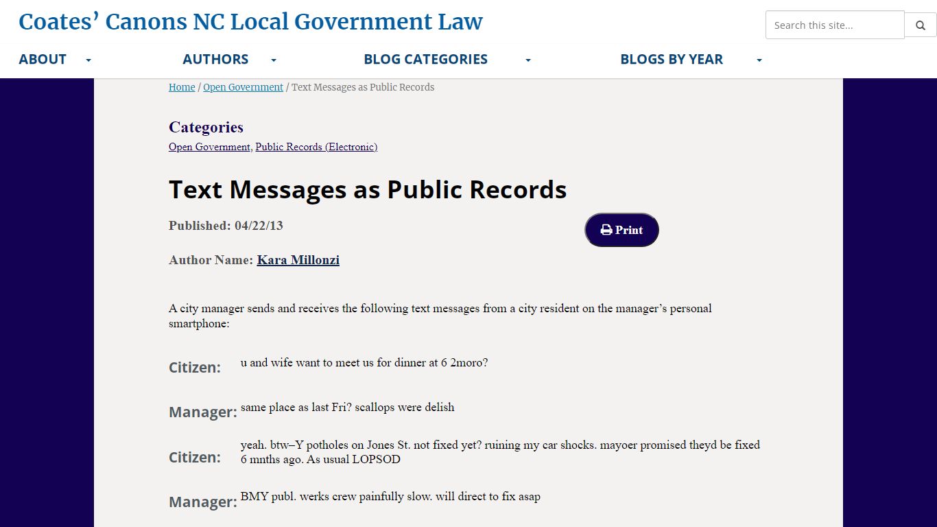 Text Messages as Public Records - Coates' Canons Coates ...