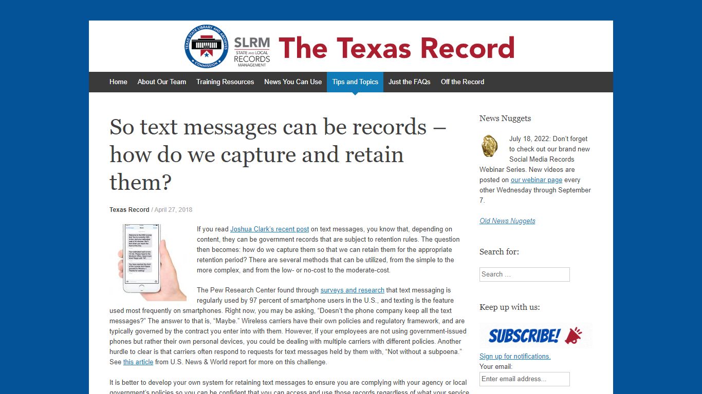 So text messages can be records – how do we capture and ...