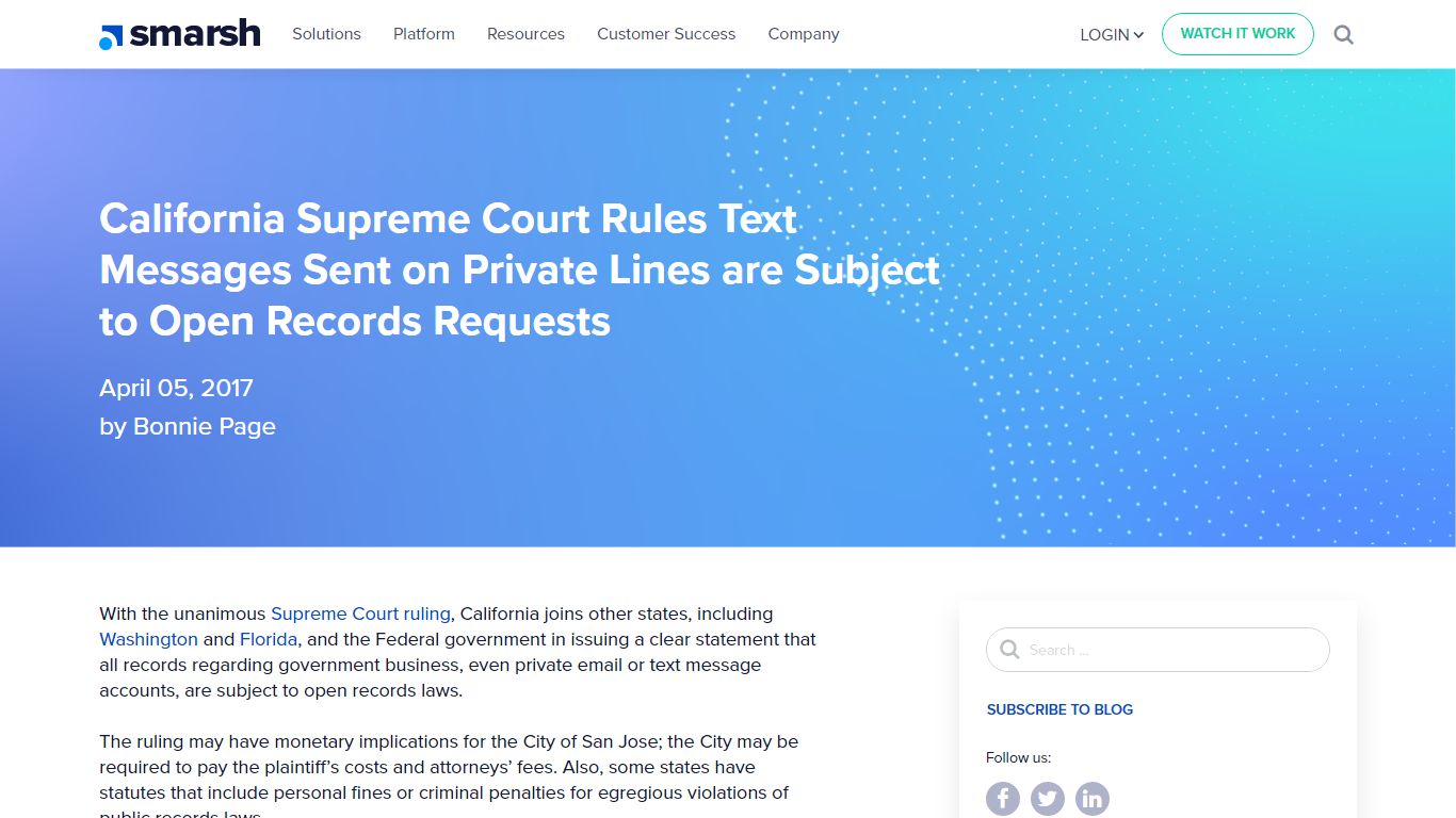 California Supreme Court Rules Text Messages Sent on ...